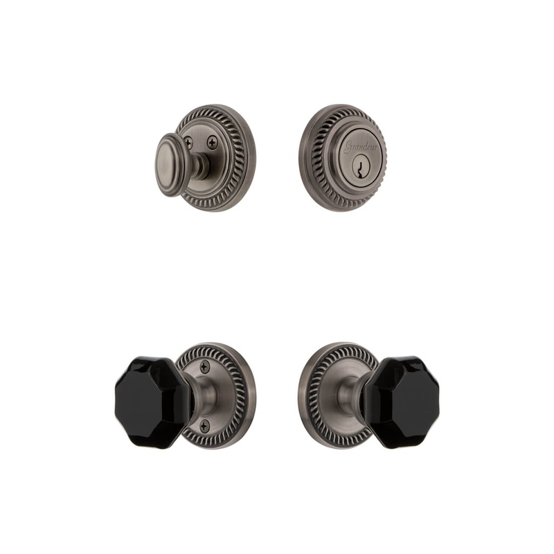 Newport Rosette Entry Set with Lyon Knob in Antique Pewter