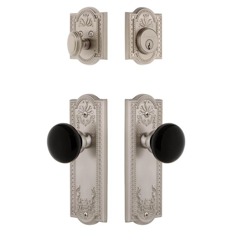 Parthenon Long Plate Entry Set with Coventry Knob in Satin Nickel