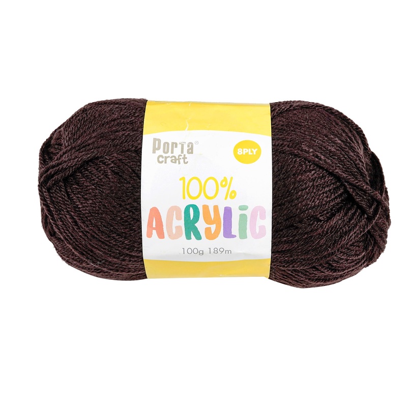 Porta Craft Acrylic Yarn 100% 100Gm 189M 8Ply Chocolate
