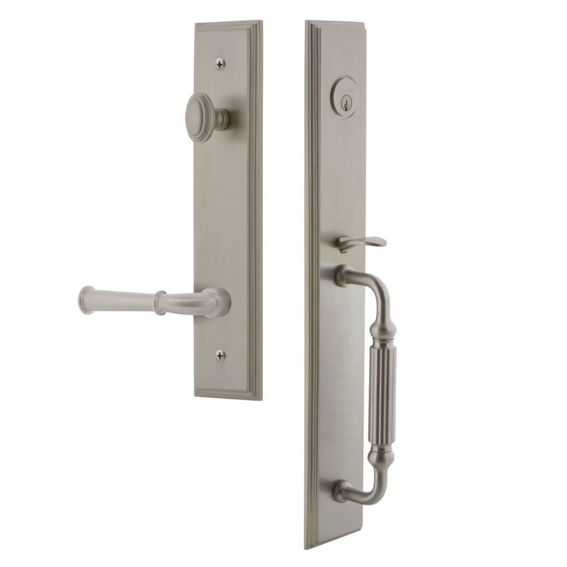 Carr One-Piece Handleset with F Grip and Georgetown Lever in Satin Nickel