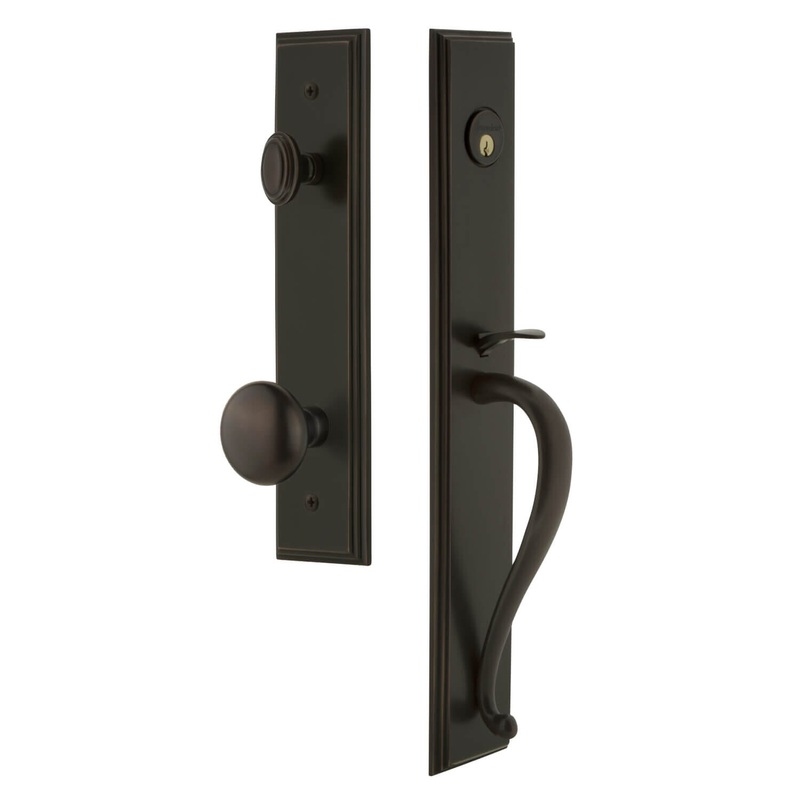 Carr One-Piece Handleset with S Grip and Fifth Avenue Knob in Timeless Bronze