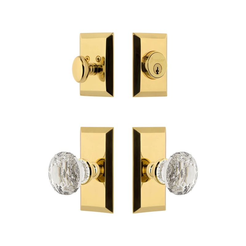 Fifth Avenue Short Plate Entry Set with Brilliant Crystal Knob in Lifetime Brass