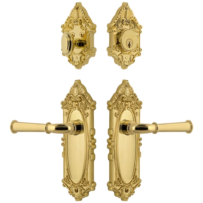 Grande Victorian Long Plate Entry Set with Georgetown Lever in Lifetime Brass