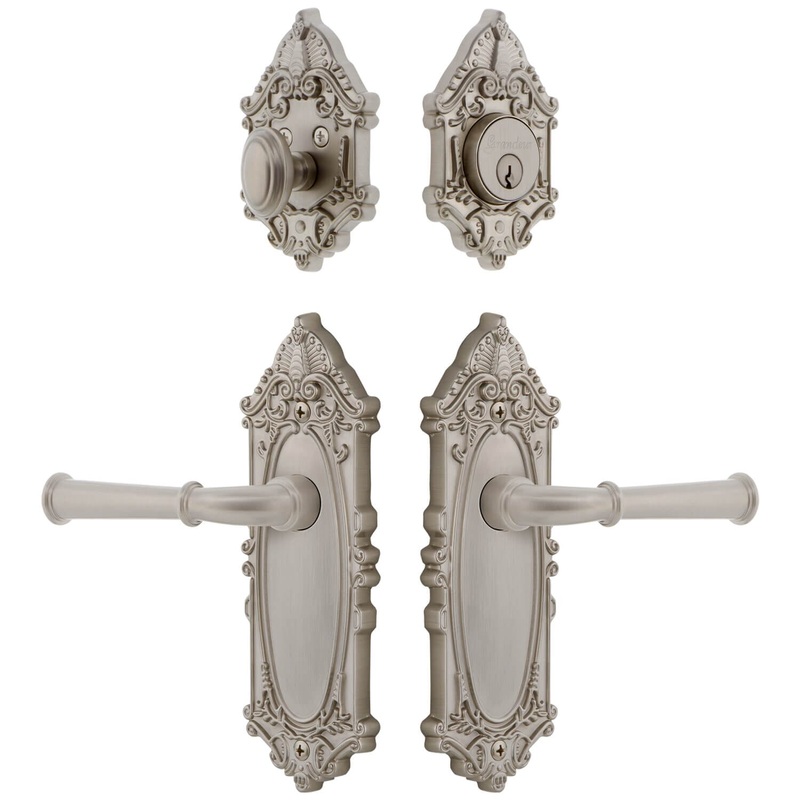 Grande Victorian Long Plate Entry Set with Georgetown Lever in Satin Nickel