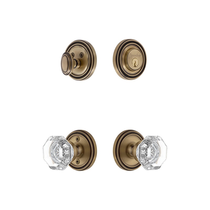Soleil Rosette Entry Set with Chambord Crystal Knob in Vintage Brass