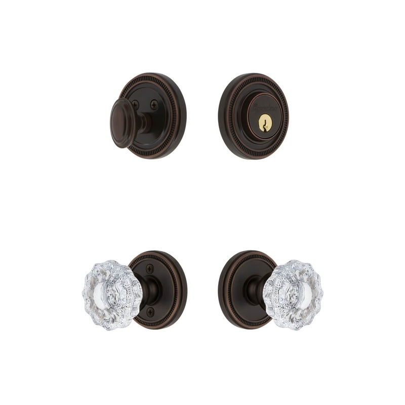 Soleil Rosette Entry Set with Versailles Crystal Knob in Timeless Bronze