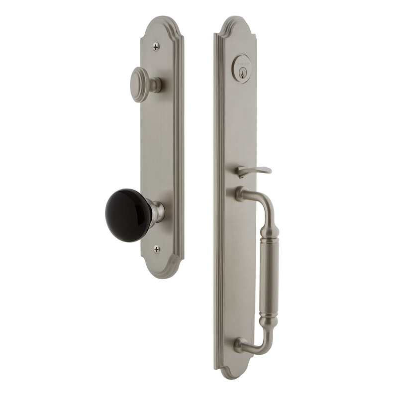 Arc One-Piece Handleset with F Grip and Newport Lever in Satin Nickel