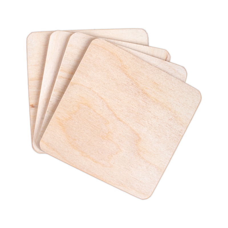 Coaster – Birch Wood, Square 4in X 4inch, 4mm Thick, Set of 4pc