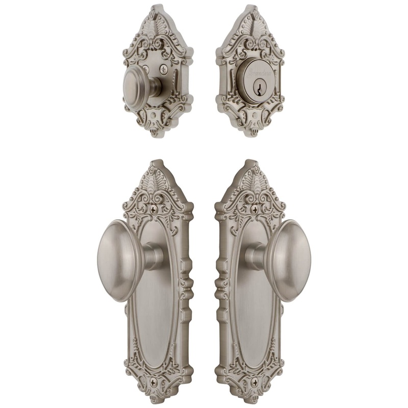 Grande Victorian Long Plate Entry Set with Eden Prairie Knob in Satin Nickel