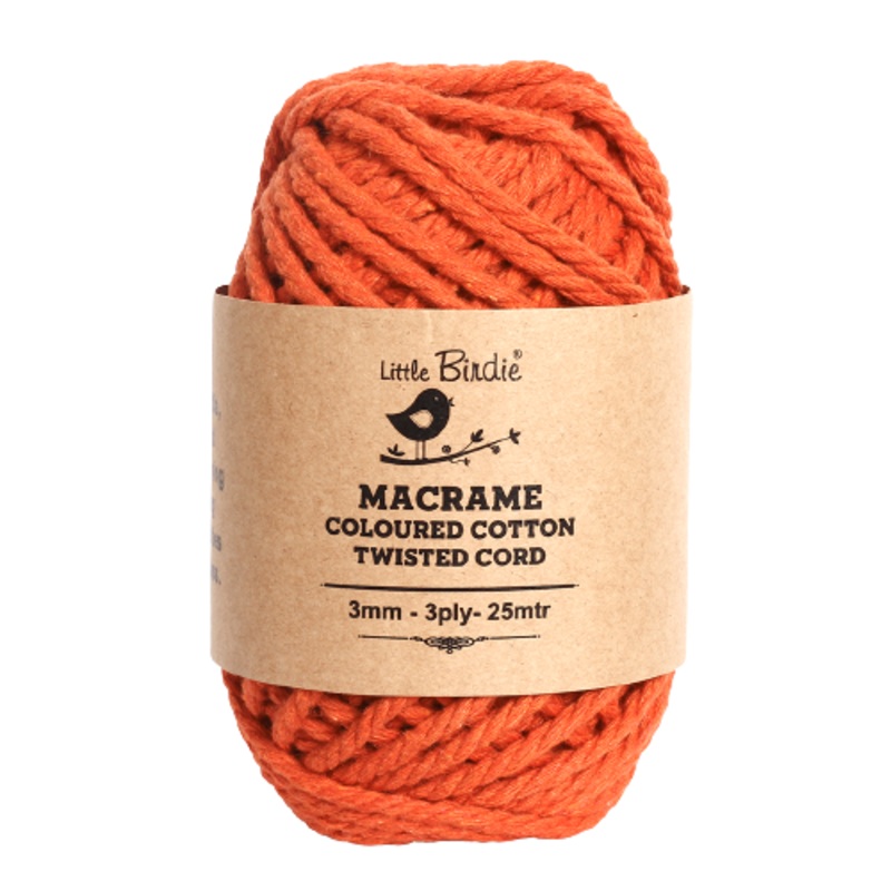 Macrame Cotton Twisted Cord – Tangerine Orange 3mm 3Ply 25Mtr 1Roll