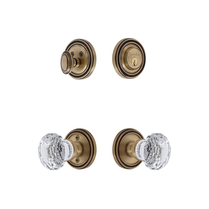 Soleil Rosette Entry Set with Brilliant Crystal Knob in Vintage Brass
