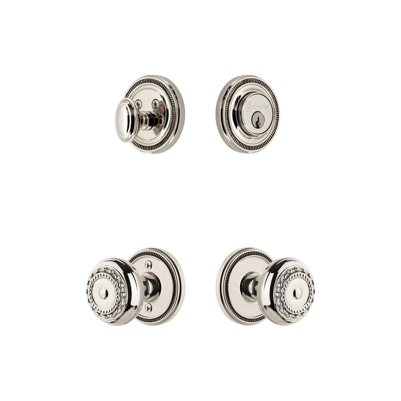 Soleil Rosette Entry Set with Parthenon Knob in Polished Nickel