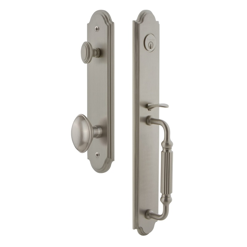 Arc One-Piece Handleset with F Grip and Eden Prairie Knob in Satin Nickel