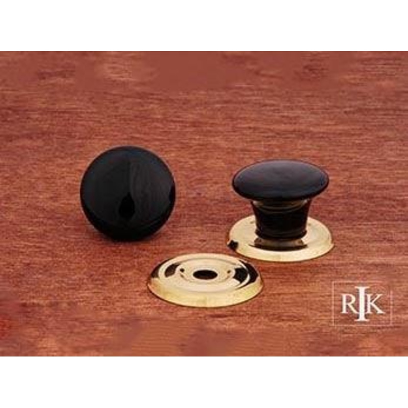Black Flat Porcelain Brass Ring Knob 1 1/4 (32mm) – Polished Brass