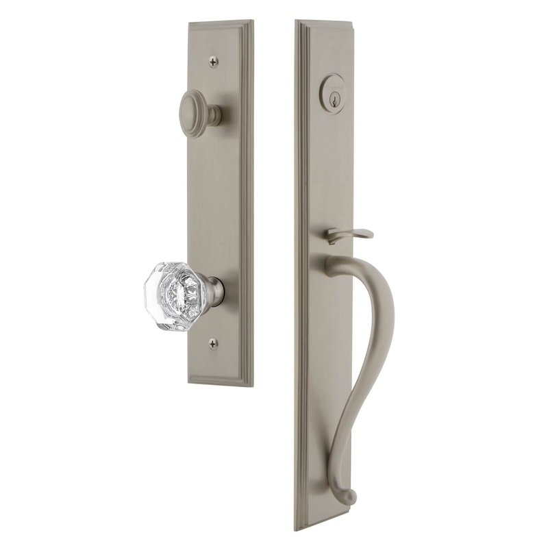 Carr One-Piece Handleset with S Grip and Chambord Crystal Knob in Satin Nickel
