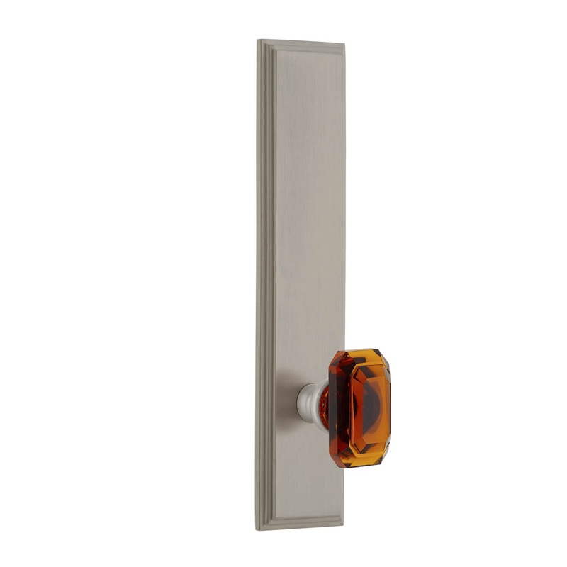 Carr Tall Plate with Baguette Amber Crystal Knob in Satin Nickel