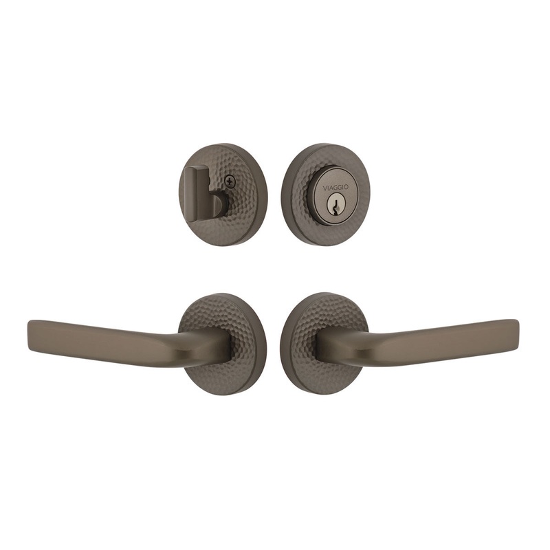 Circolo Hammered Rosette Entry Set with Bella Lever in Titanium Gray