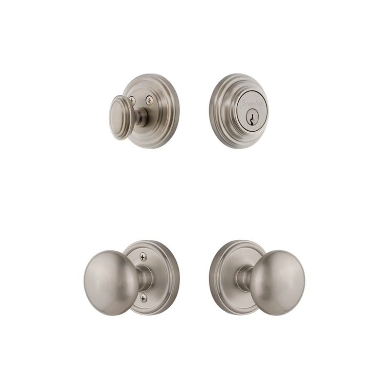 Georgetown Rosette Entry Set with Fifth Avenue Knob in Satin Nickel