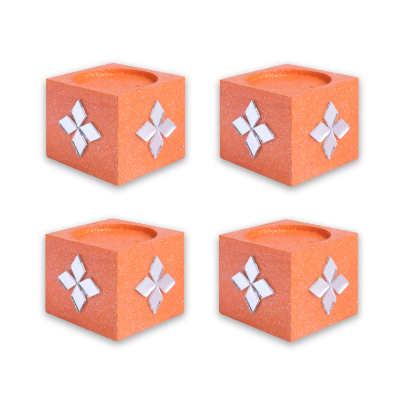 Mirror Art Tealight Holder Florista Orange 1.5inch  – 4Pc