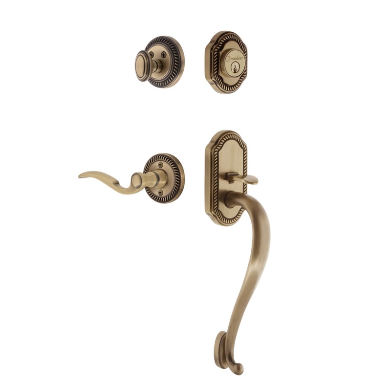 Newport Rosette S Grip Entry Set Bellagio Lever in Vintage Brass