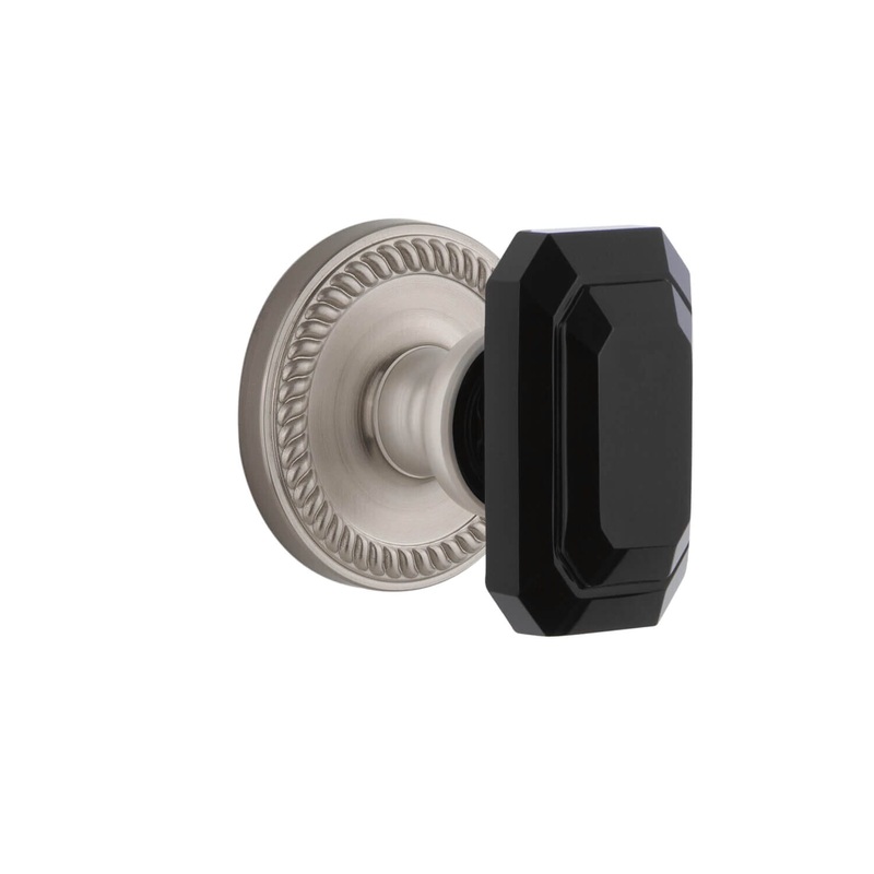 Newport Rosette with Baguette Black Crystal Knob in Satin Nickel