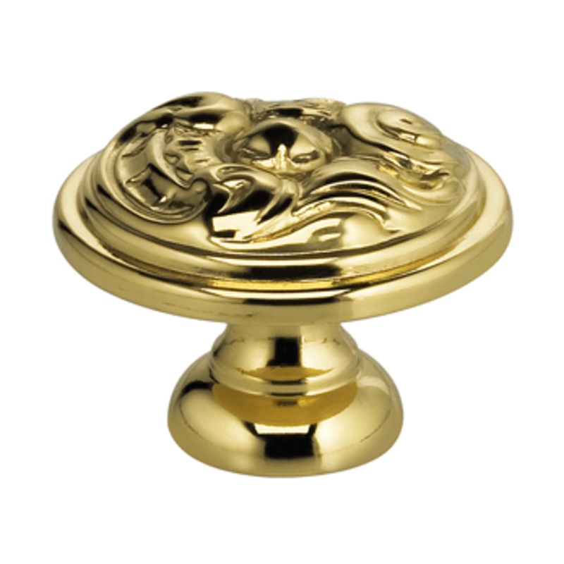 1-3/16 Diameter Omnia Ornate Classic Swirl Cabinet Knob Polished & Lacquered Brass
