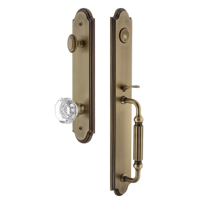 Arc One-Piece Handleset with F Grip and Chambord Crystal Knob in Vintage Brass