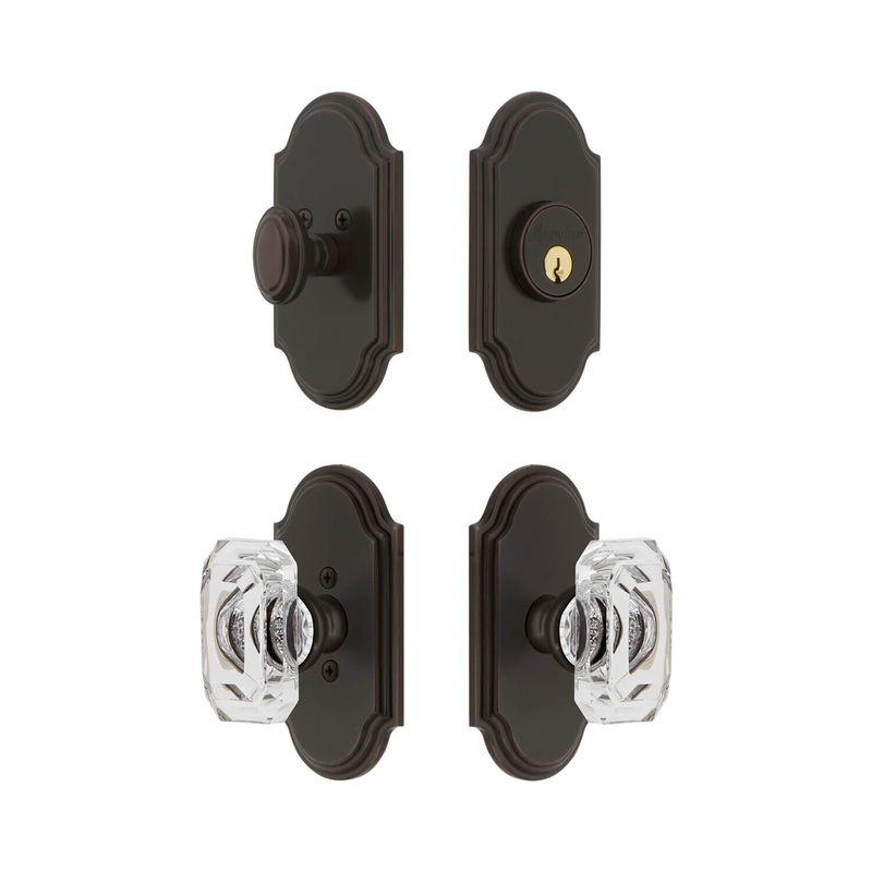 Arc Short Plate Entry Set with Baguette Clear Crystal Knob in Timeless Bronze