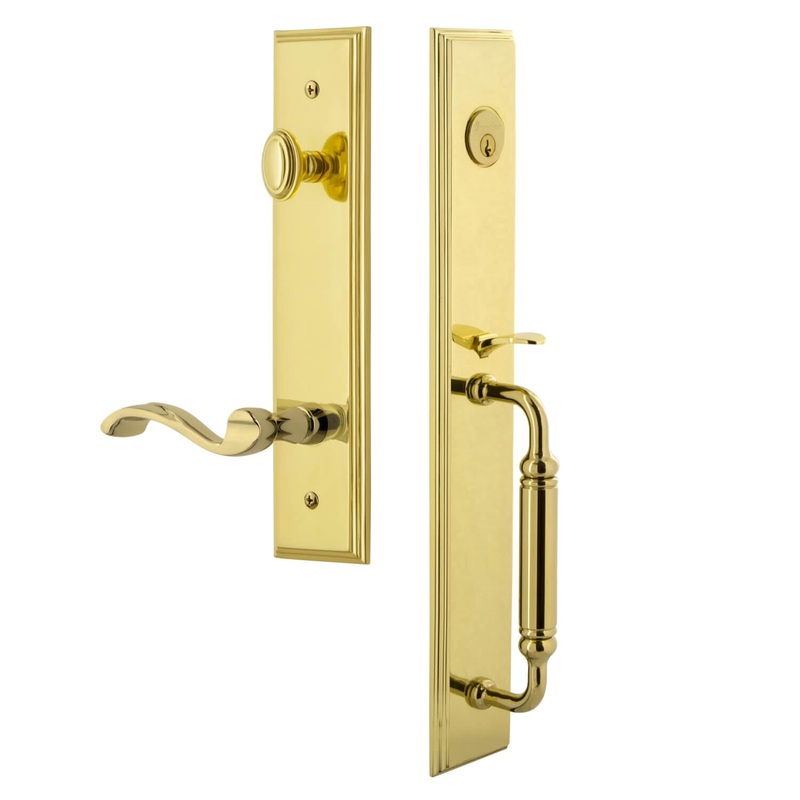 Carr One-Piece Handleset with C Grip and Portofino Lever in Lifetime Brass