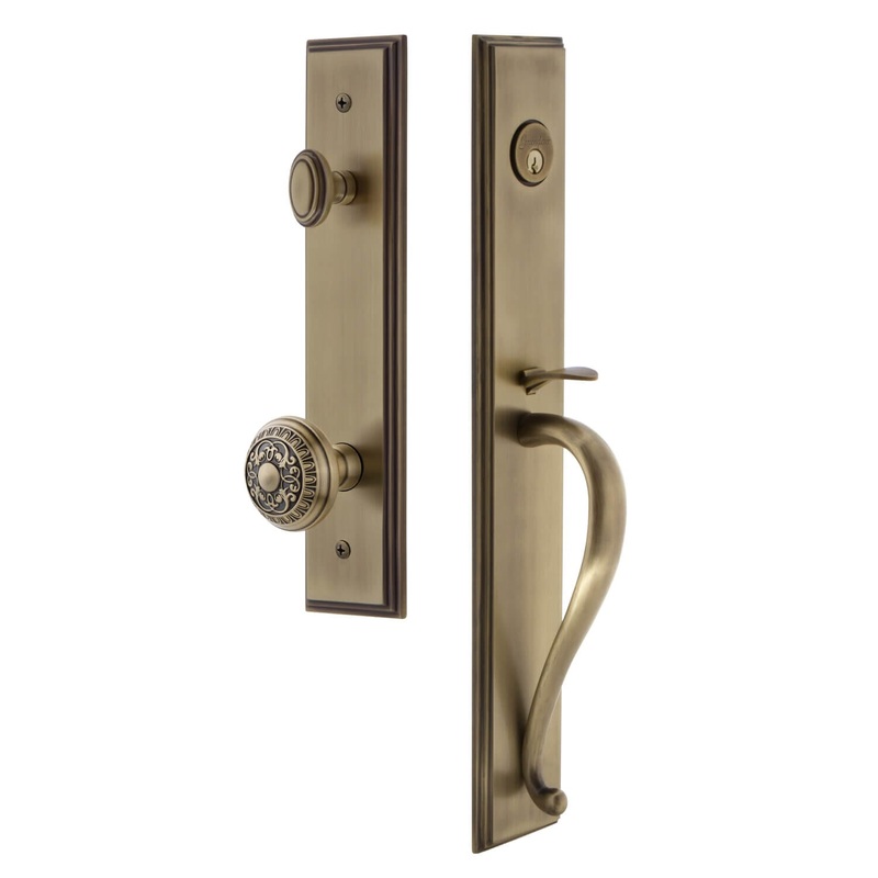 Carr One-Piece Handleset with S Grip and Windsor Knob in Vintage Brass