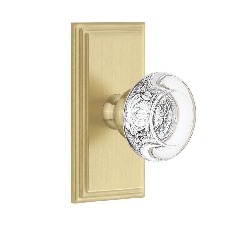 Carr Short Plate with Bordeaux Crystal Knob in Satin Brass