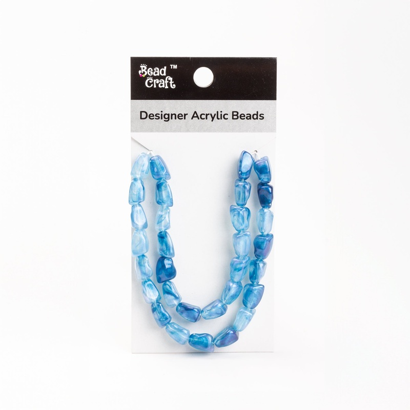 Designer Acrylic Beads Glassy Blue Approx 25gm 1 String