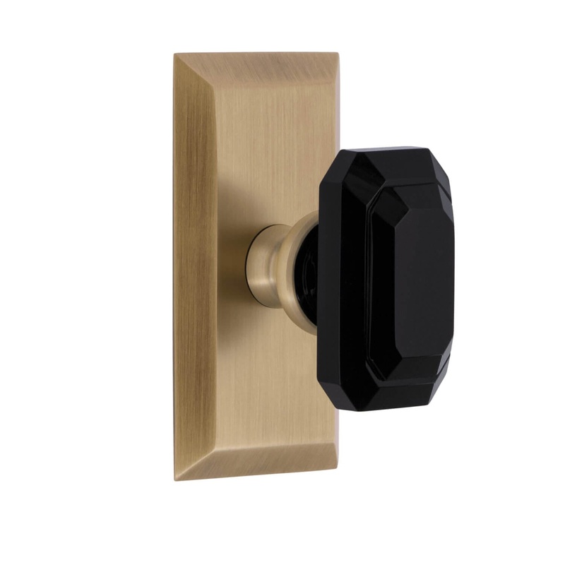 Fifth Avenue Short Plate with Baguette Black Crystal Knob in Vintage Brass