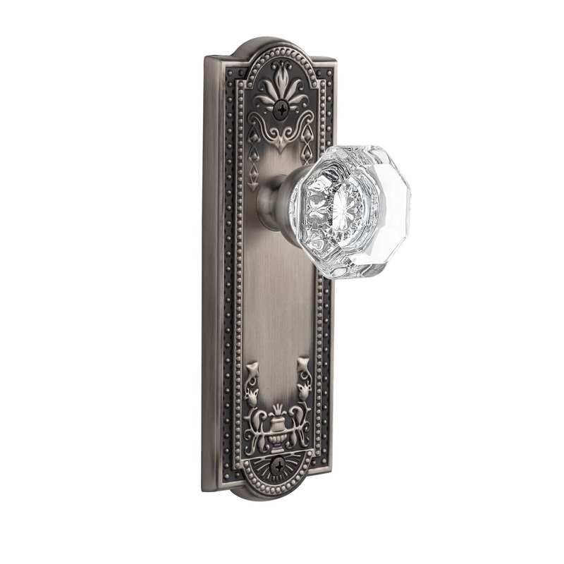 Parthenon Long Plate with Chambord Crystal Knob in Antique Pewter