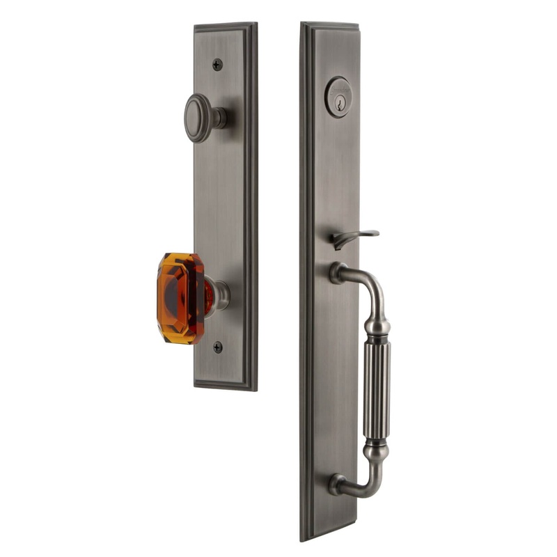 Carr One-Piece Handleset with F Grip and Baguette Amber Knob in Antique Pewter