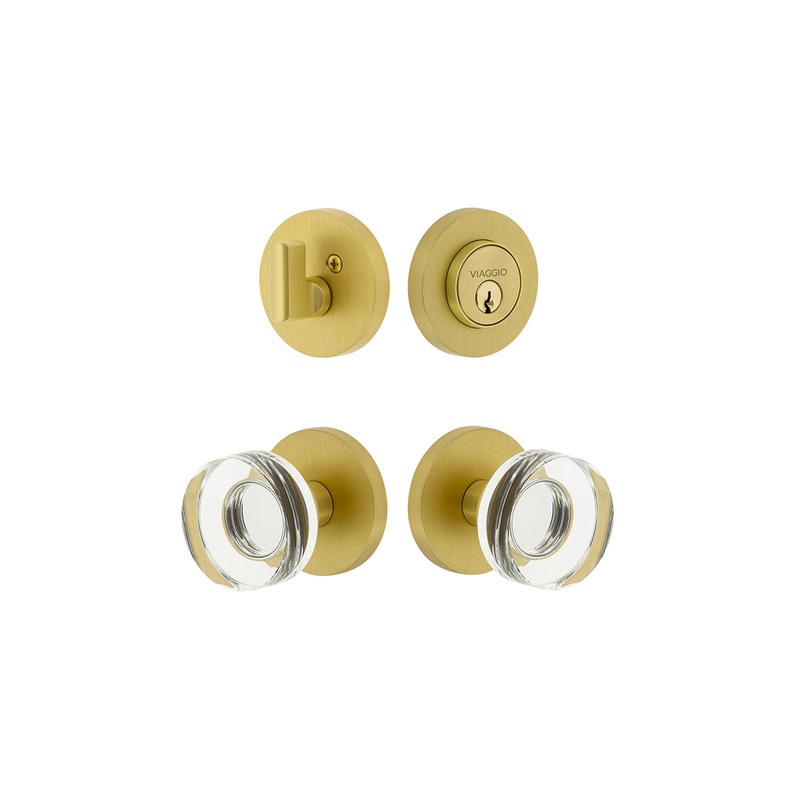 Circolo Rosette Entry Set with Circolo Crystal Knob in Satin Brass