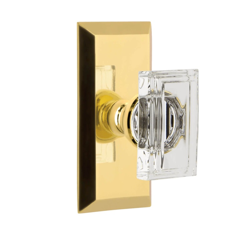 Fifth Avenue Short Plate with Carr Crystal Knob in Lifetime Brass