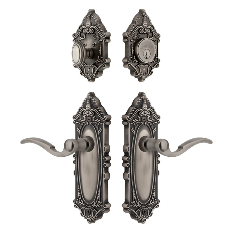 Grande Victorian Long Plate Entry Set with Bellagio Lever in Antique Pewter