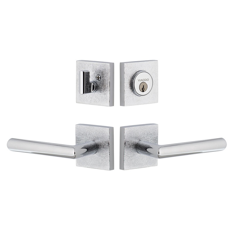 Quadrato Linen Rosette Entry Set with Moderno Lever in Bright Chrome