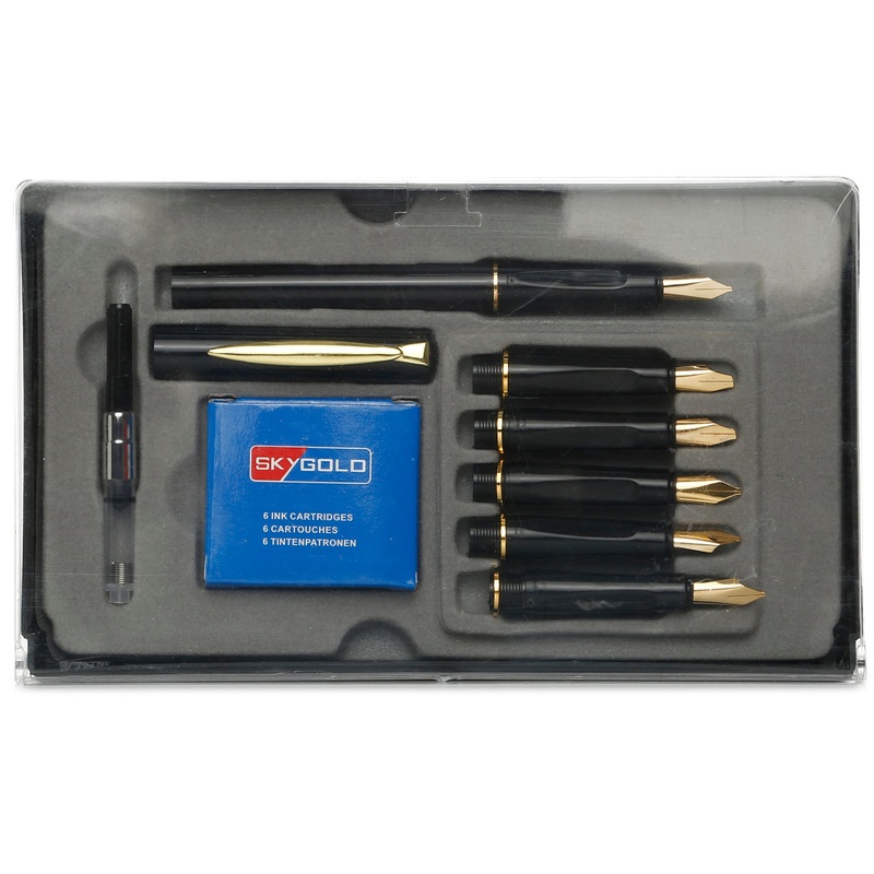 Sky Gold Calligraphy Pen Set 6 Nib & 6 Ink Cartridge W18.5Cmxh13.5Cm Set Ib