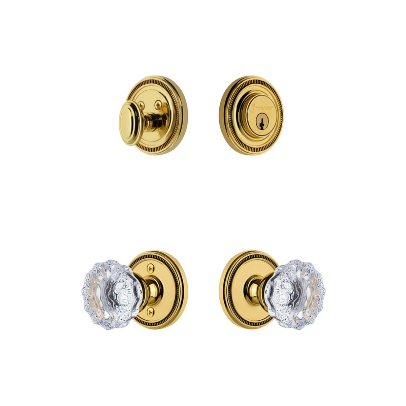 Soleil Rosette Entry Set with Fontainebleau Crystal Knob in Lifetime Brass