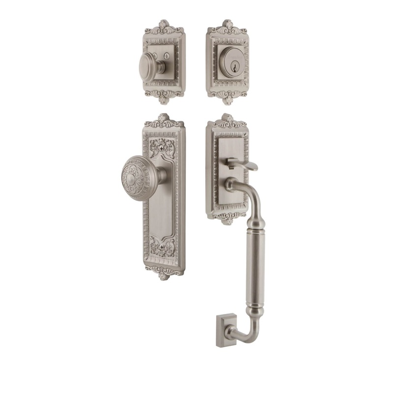 Windsor Plate C Grip Entry Set Windsor Knob in Satin Nickel