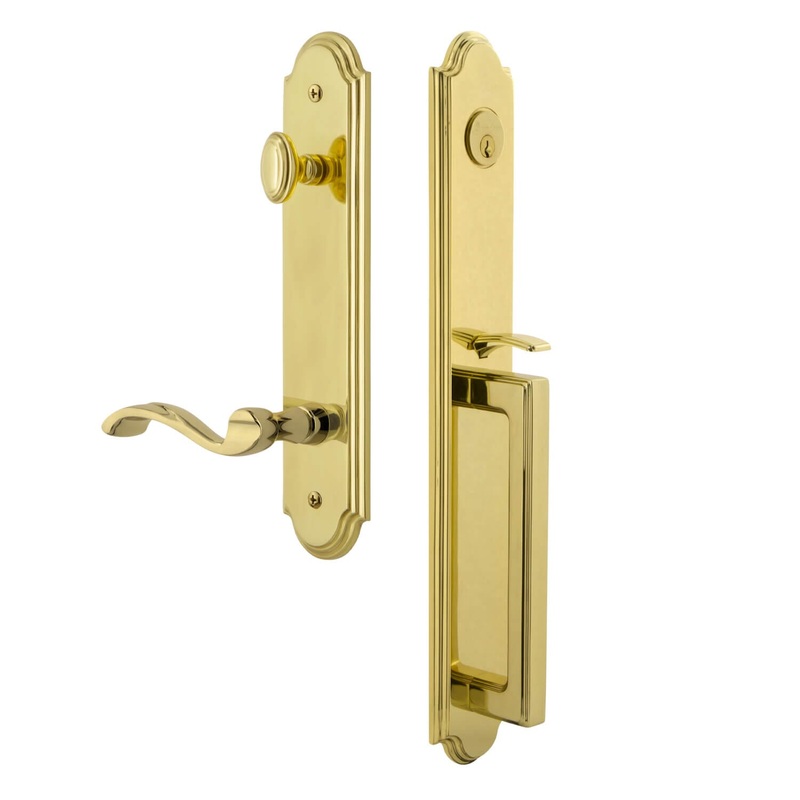 Arc One-Piece Handleset with D Grip and Portofino Lever in Lifetime Brass