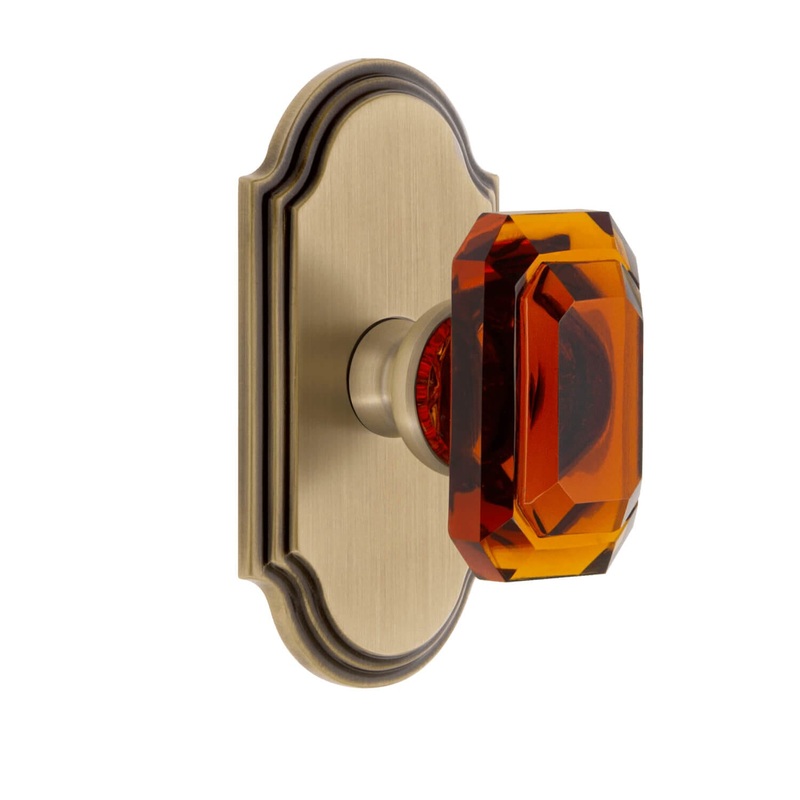 Arc Short Plate with Baguette Amber Crystal Knob in Vintage Brass