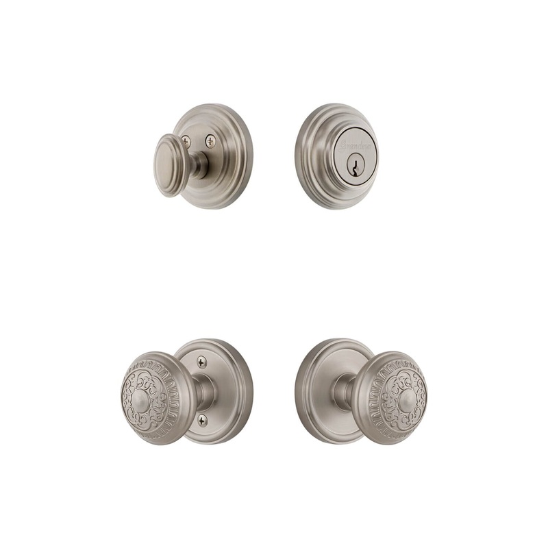 Georgetown Rosette Entry Set with Windsor Knob in Satin Nickel