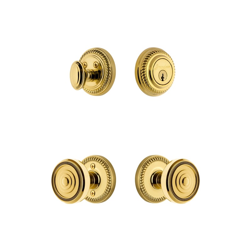 Newport Rosette Entry Set with Soleil Knob in Lifetime Brass