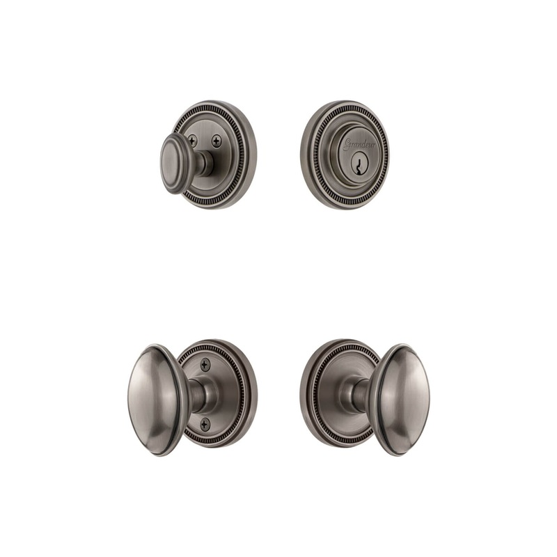 Soleil Rosette Entry Set with Eden Prairie Knob in Antique Pewter