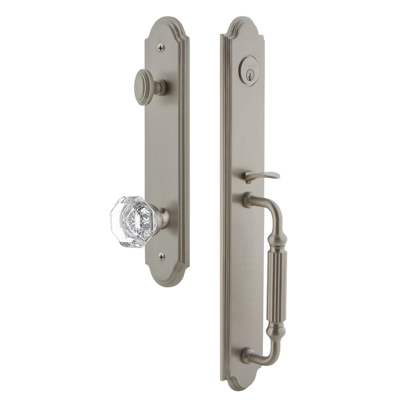 Arc One-Piece Handleset with F Grip and Chambord Crystal Knob in Satin Nickel