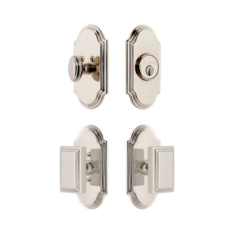 Arc Short Plate Entry Set with Carre Knob in Polished Nickel