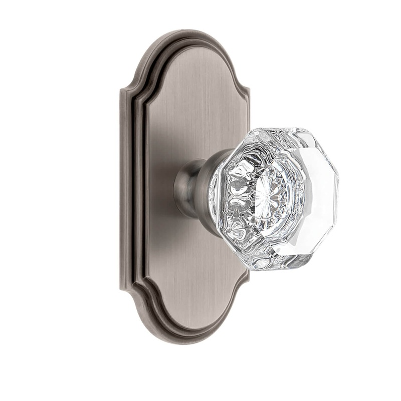 Arc Short Plate with Chambord Crystal Knob in Antique Pewter